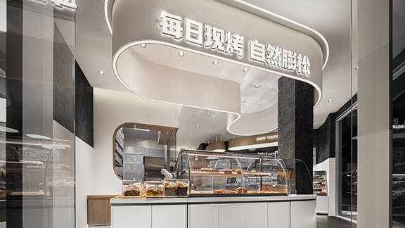 深圳餐厅面包店设计，优品颂面包店：自然温暖 膨化烤场